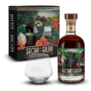 Coffret Rhum Ambré Sécha de la Silva 1 Verre - Bouteille de rhum guatémaltèque au cacao et son verre - La Maison du Barman