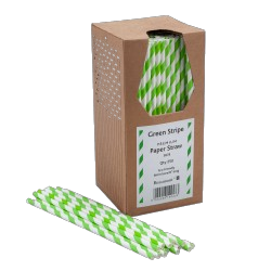 Pailles en papier rayées vert et blanc 20cm - Pack de 250 - La Maison du Barman