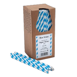 Pailles en papier rayées bleu et blanc 20cm - Pack de 250 - La Maison du Barman
