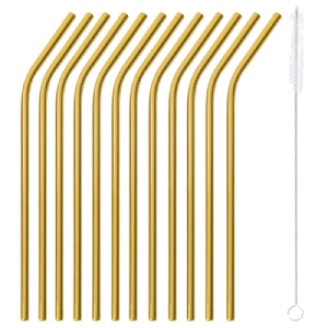 Pailles incurvés or x12 +1 brosse