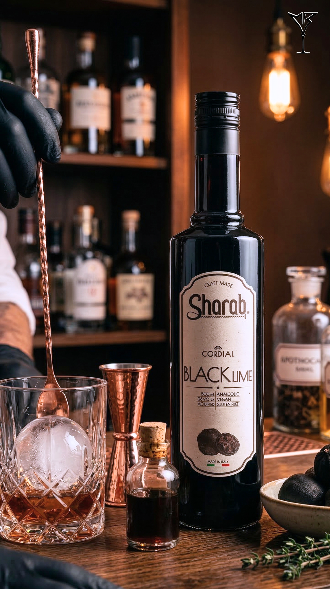 Cordial Sharab Black Lime 500ml - Bouteille de sirop artisanal au citron noir - La Maison du Barman