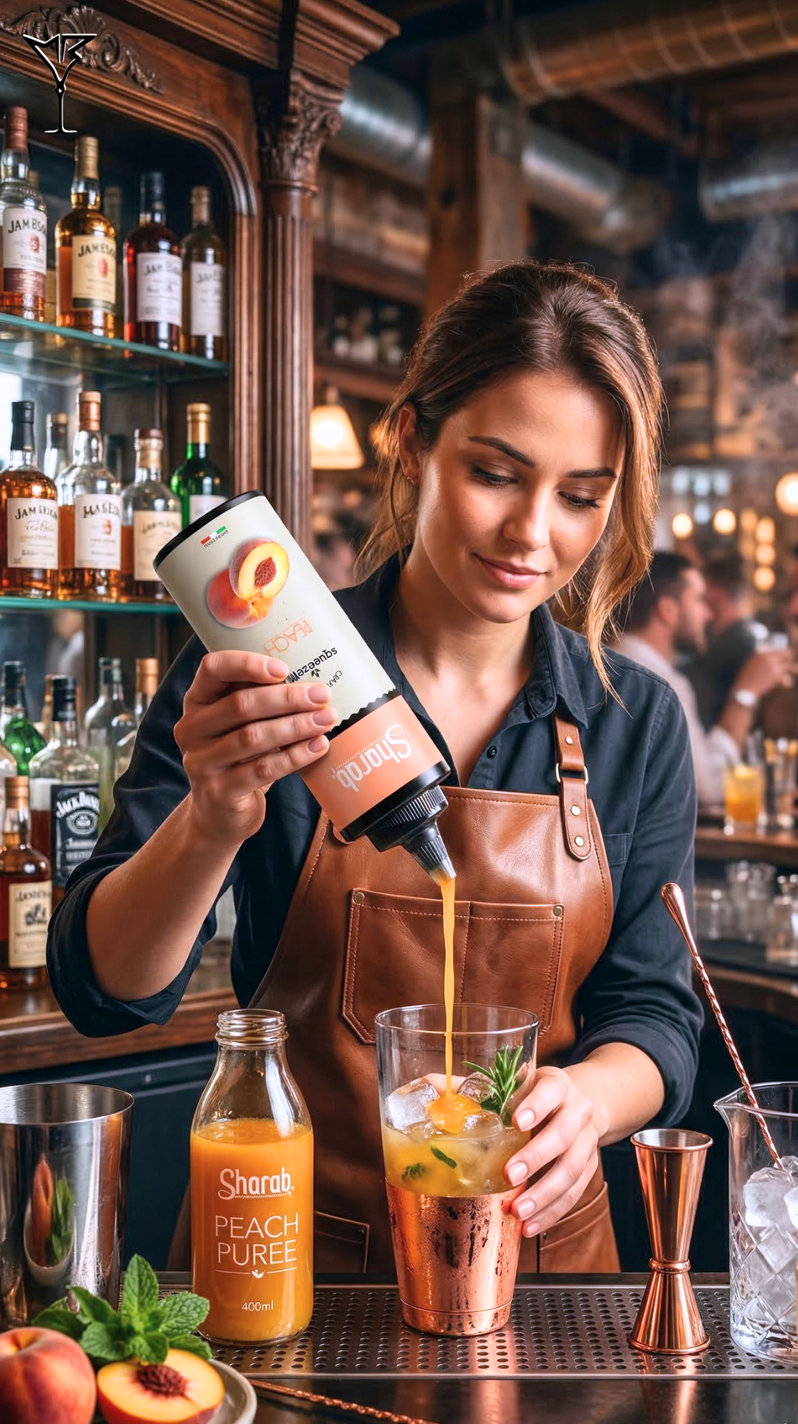 Purée Sharab Squeezer Pêche 400ml - Bouteille souple de purée à la pêche - La Maison du Barman
