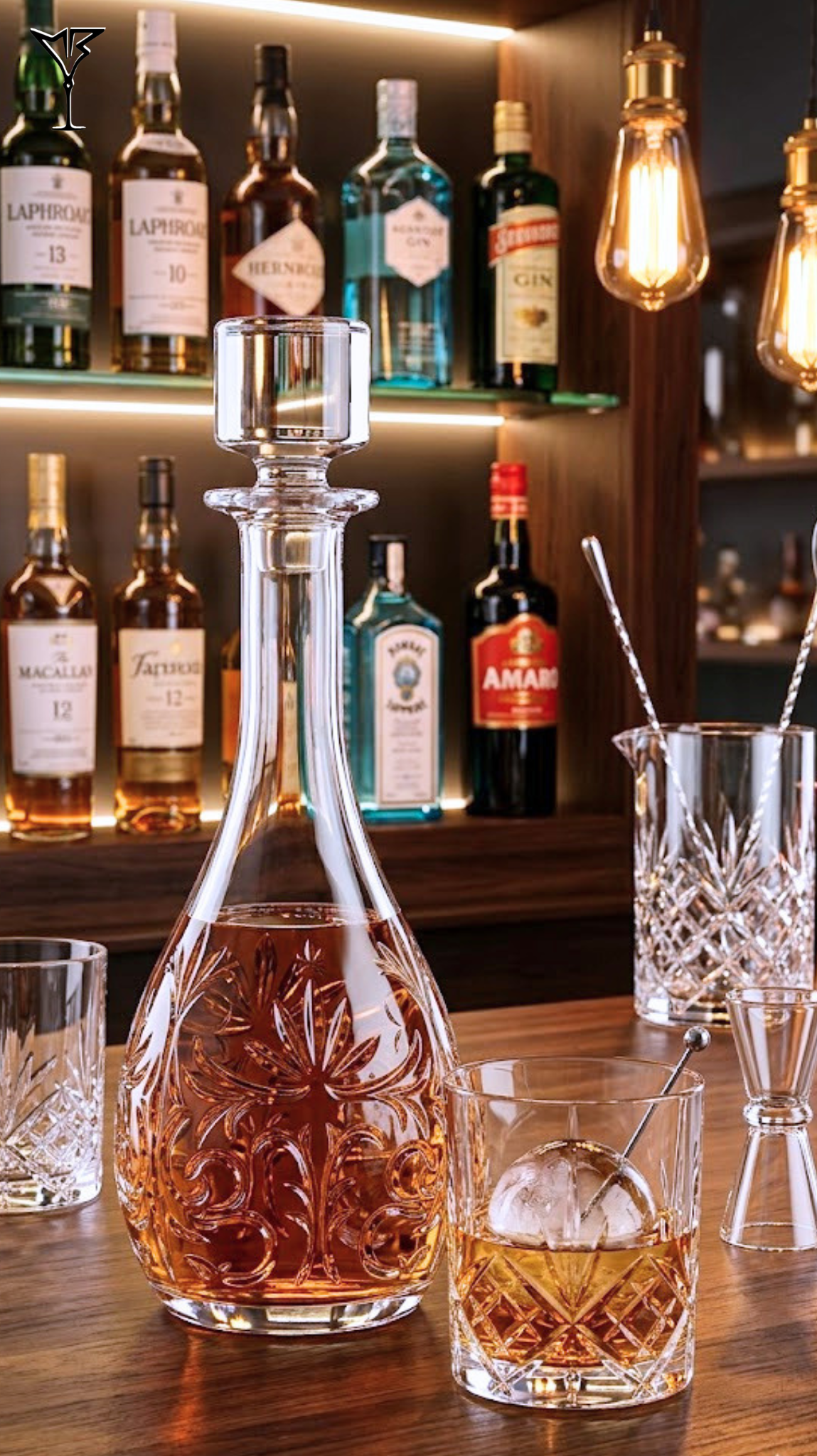 Carafe Round Tattoo 90cl - Carafe en verre ronde gravée pour spiritueux - La Maison du Barman