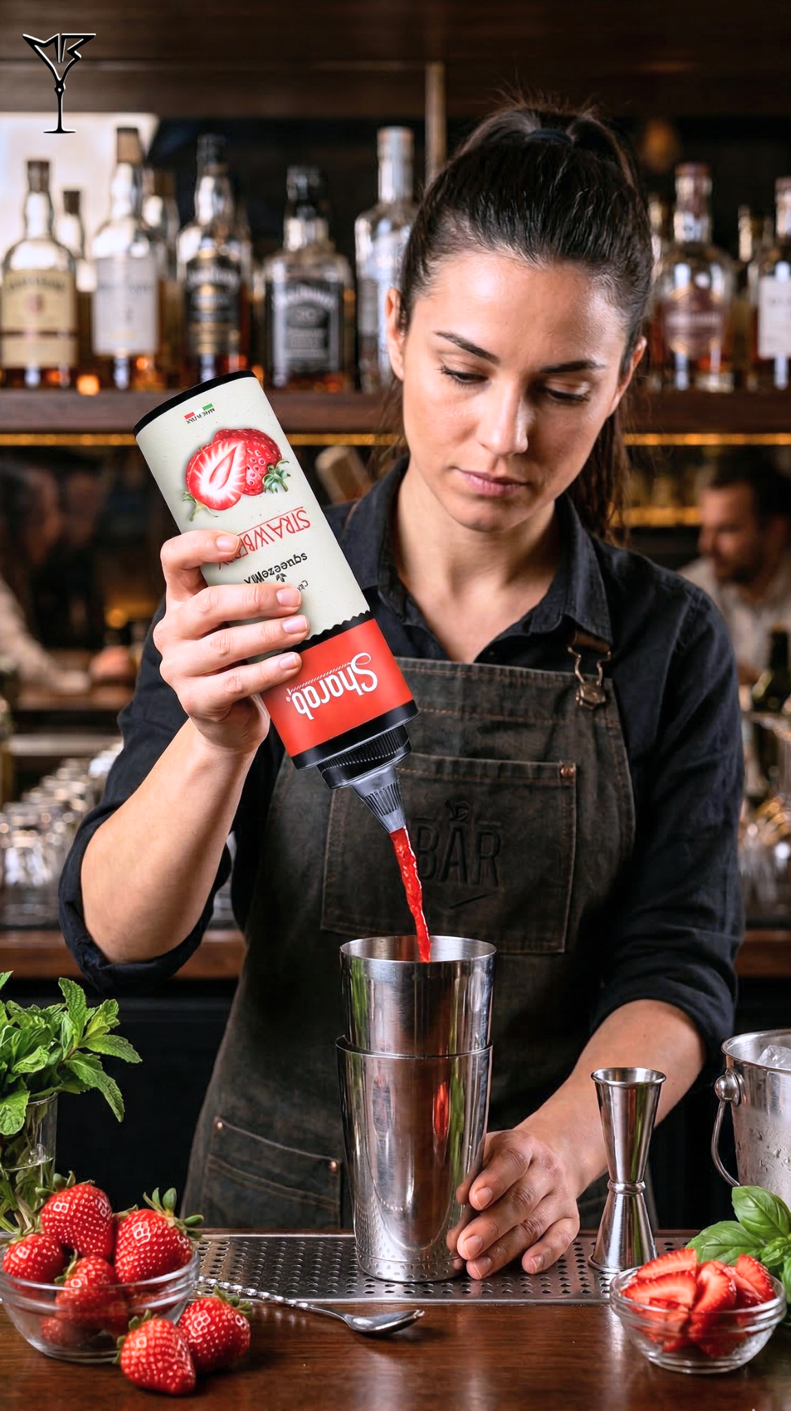 Purée Sharab Squeezer Fraise 400ml - Bouteille souple de purée à la fraise - La Maison du Barman