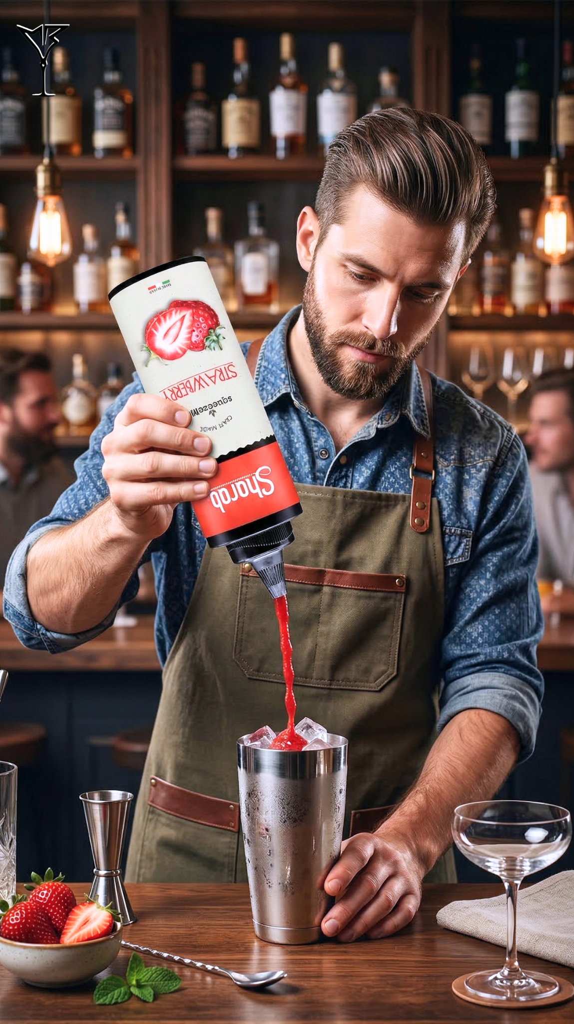 Purée Sharab Squeezer Fraise 400ml - Bouteille souple de purée à la fraise - La Maison du Barman