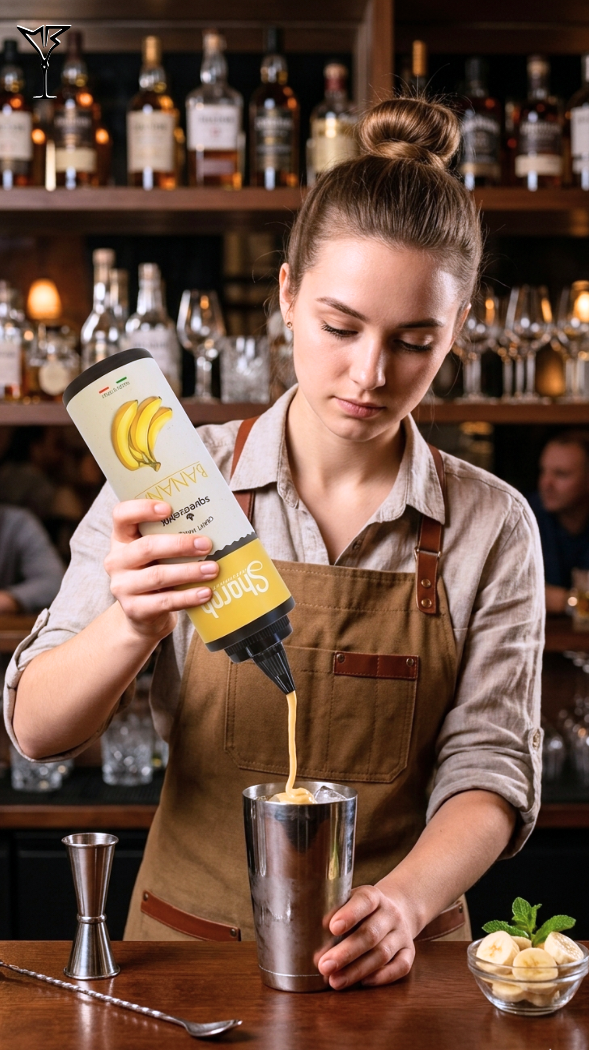 Purée Sharab Squeezemix Banane 400ml - Bouteille souple de purée à la banane - La Maison du Barman