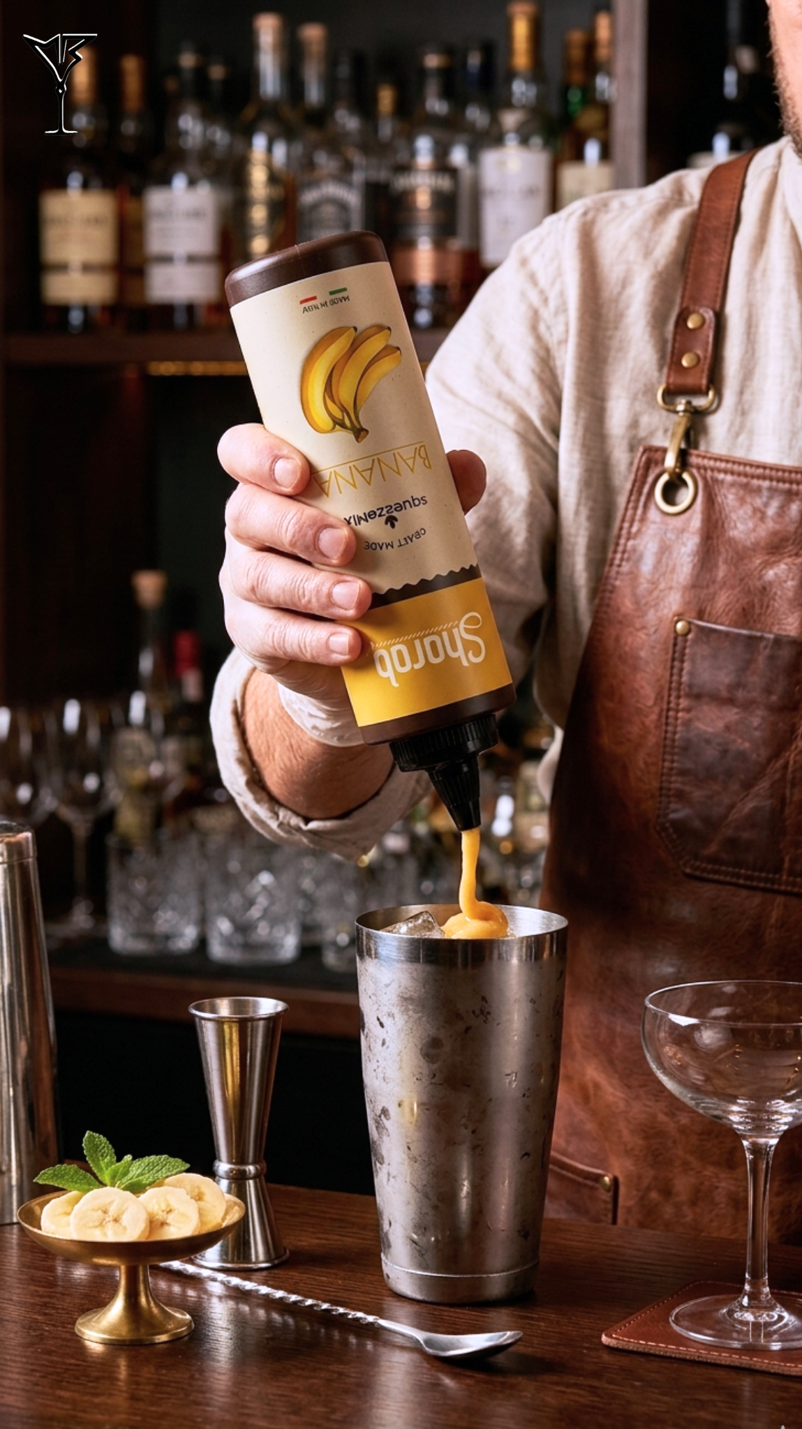 Purée Sharab Squeezemix Banane 400ml - Bouteille souple de purée à la banane - La Maison du Barman