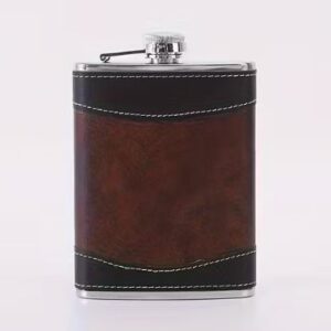 Flasque de Poche 8oz en Acier Inoxydable – Finition Cuir Noir et marron