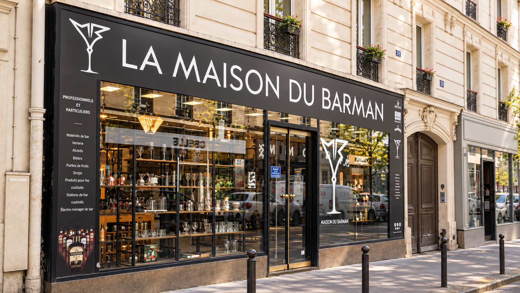 Devanture de La Maison du Barman, 50 rue Sedaine à Paris